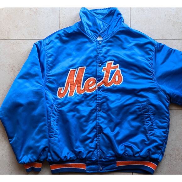 STARTER Other - New York Mets 80s satin bomber Script jacket L blue orange MLB baseball vtg